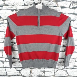 Nautica Red Gray Stripe 1/4 Zip Sweater